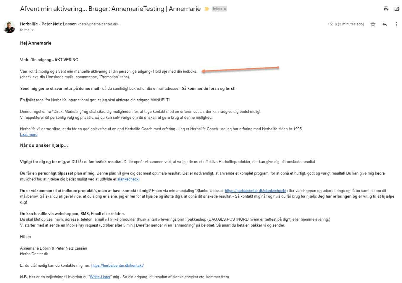 Afvent min aktivering: Email