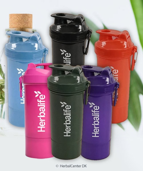 Herbalife plastik shaker i sort, rød, mørk grøn, lys blå, lysrød og lilla