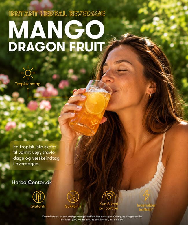 Kold Herbalife Mango Dragon Fruit urtedrik med mango og dragefrugt-smag
